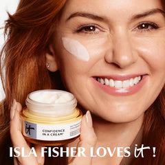 IT Cosmetics cream on hand beside jar to show true 4 fl oz scale and product amount