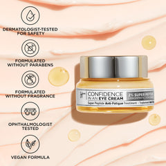 IT Cosmetics product label close-up showing formulation details and clean design benefit