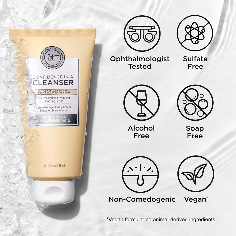 IT Cosmetics before and after makeup removal showing effective cleansing