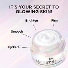 IT Cosmetics Secret Sauce open jar top view revealing smooth cream and radiance benefit