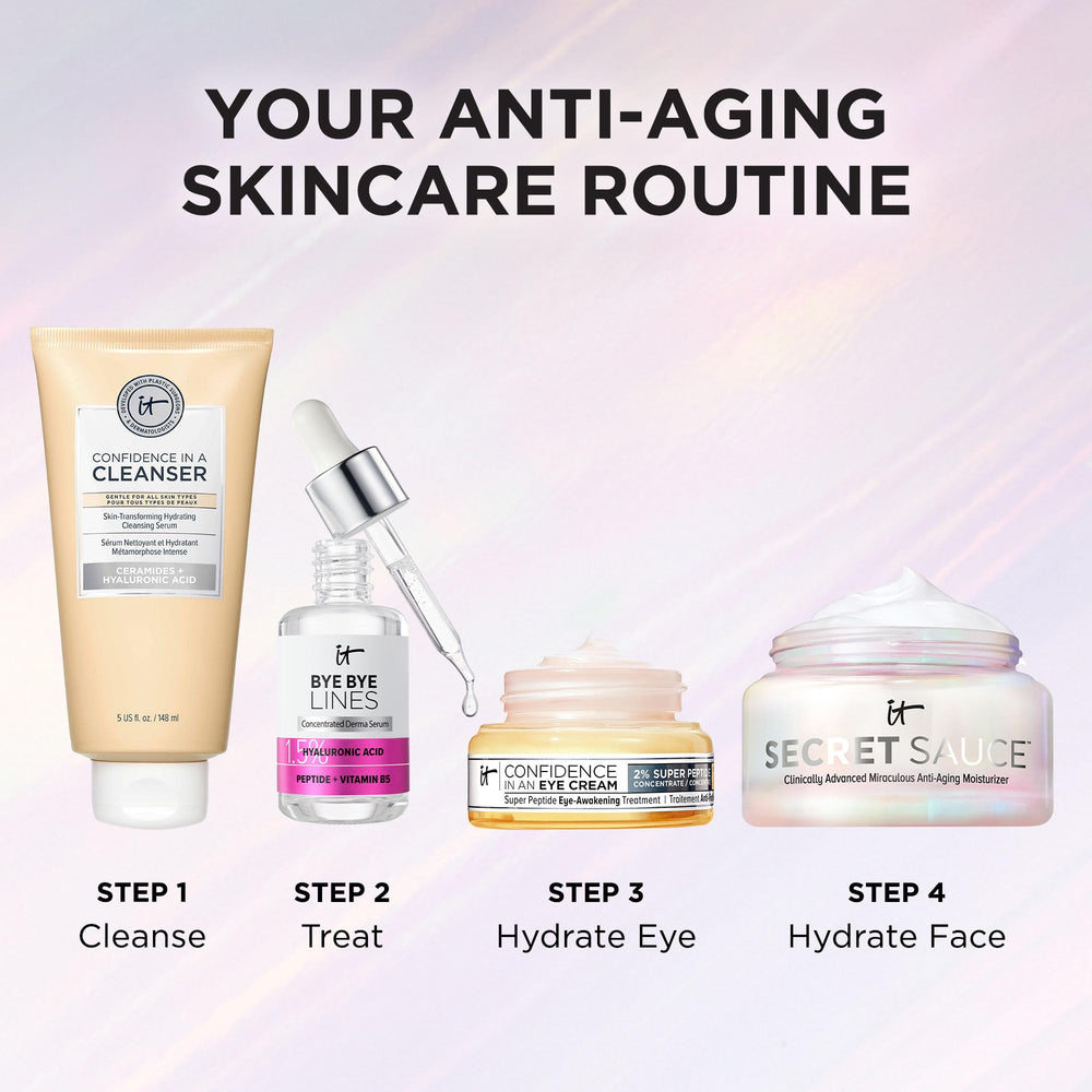 IT Cosmetics Secret Sauce beside a hand for scale indicating the convenient 2 fl oz size