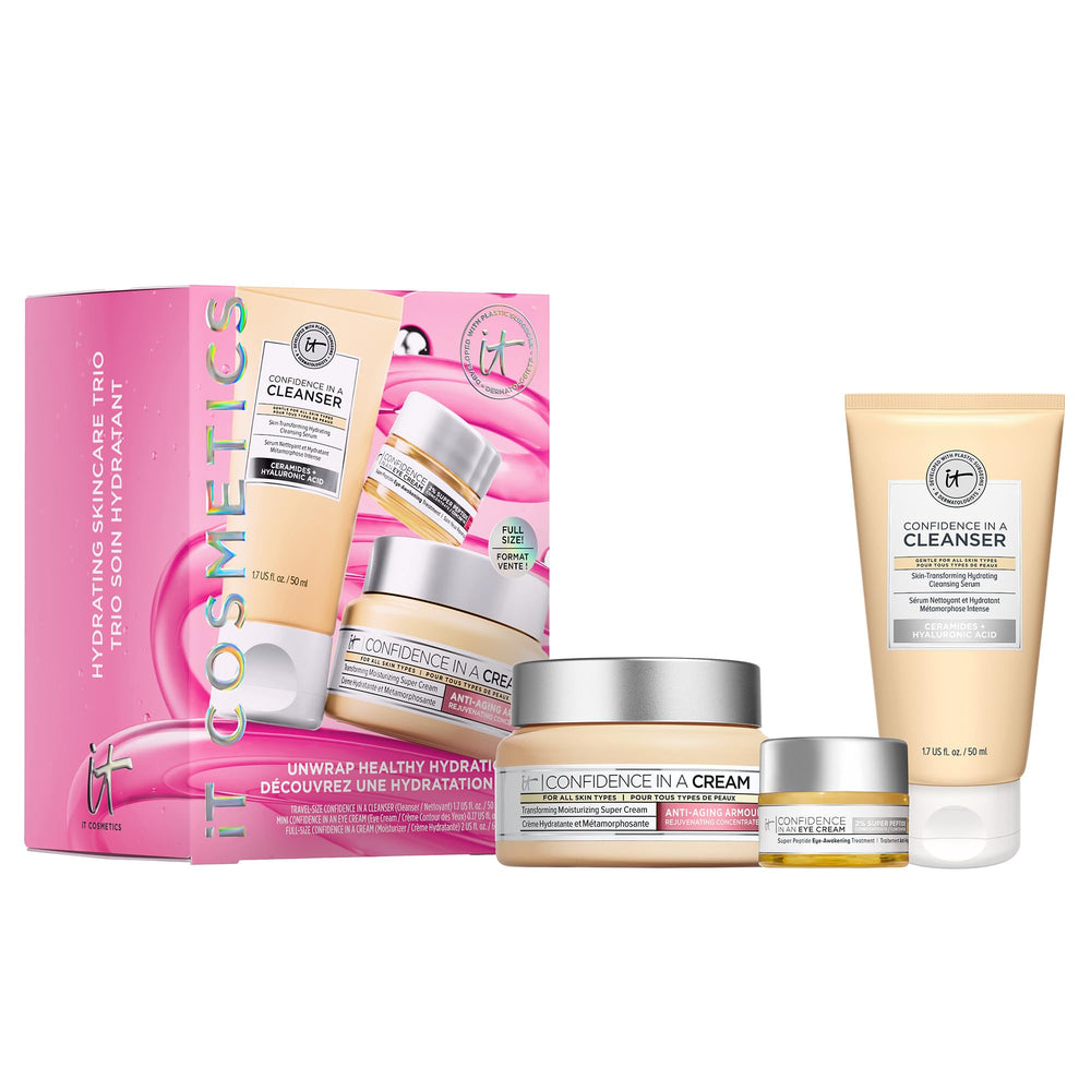 IT Cosmetics giftset front packaging showcasing the three-piece collection and holiday presentation for gifting