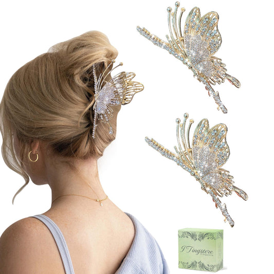 ITingstere front view of butterfly clip showing shape and shine benefit of visible styling