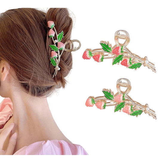 ITingstere front view of strawberry clips showing color and design with wearable charm