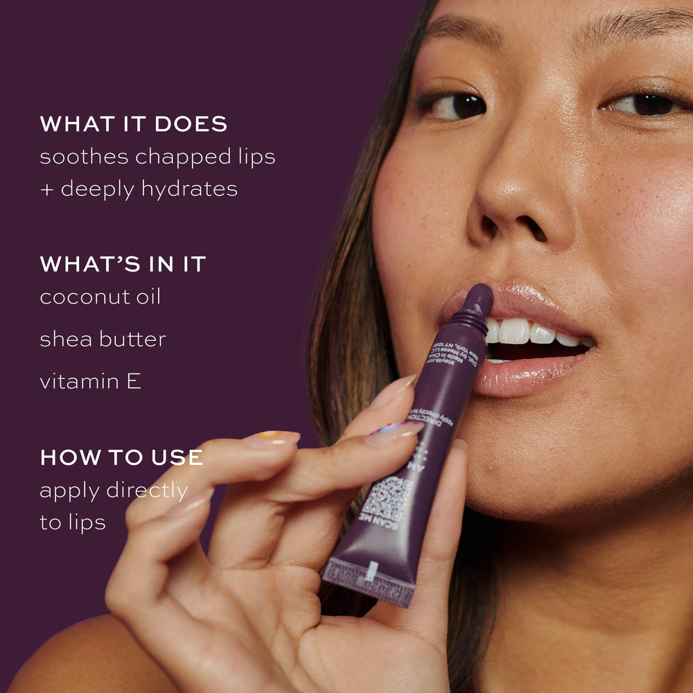 ITK lip balm ingredients display shea butter and coconut oil for hydration
