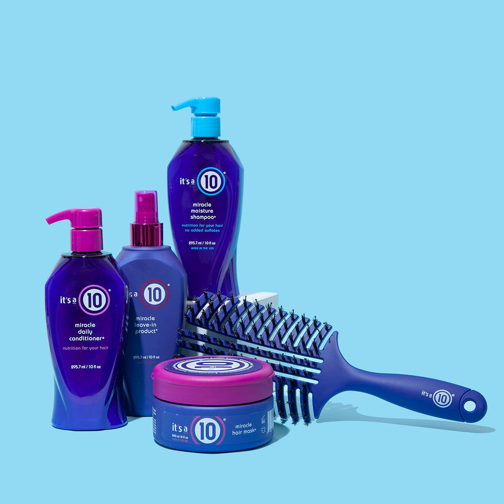 It's A 10 before-and-after hair comparison showing reduced frizz and improved shine