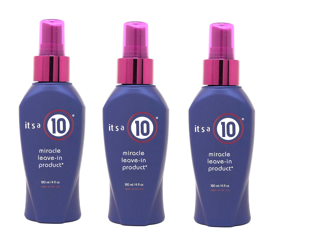 It's a 10 Haircare front packaging three 4 fl oz bottles showing compact travel size and label benefits