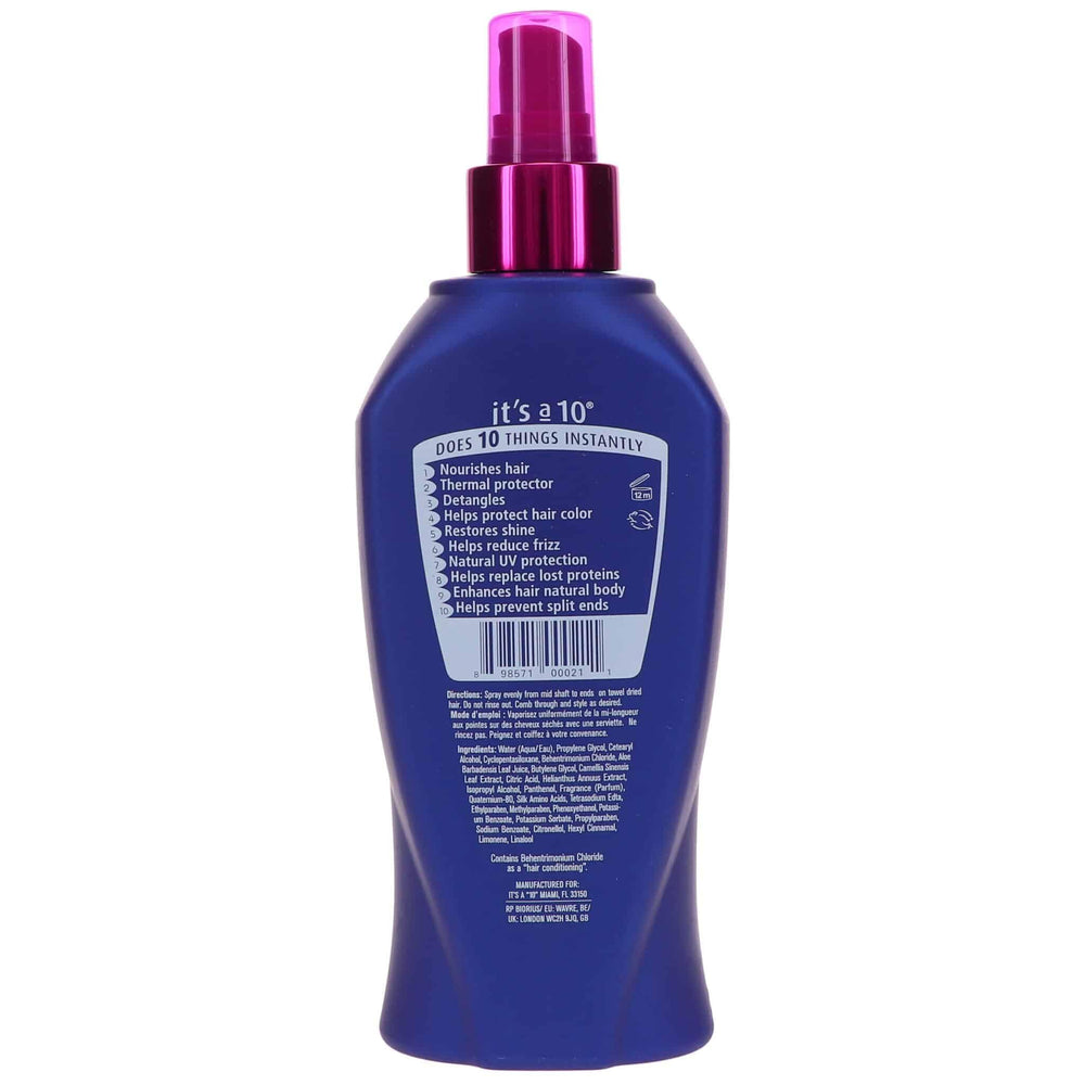 It's a 10 mist being applied to hair delivering detangling and shine