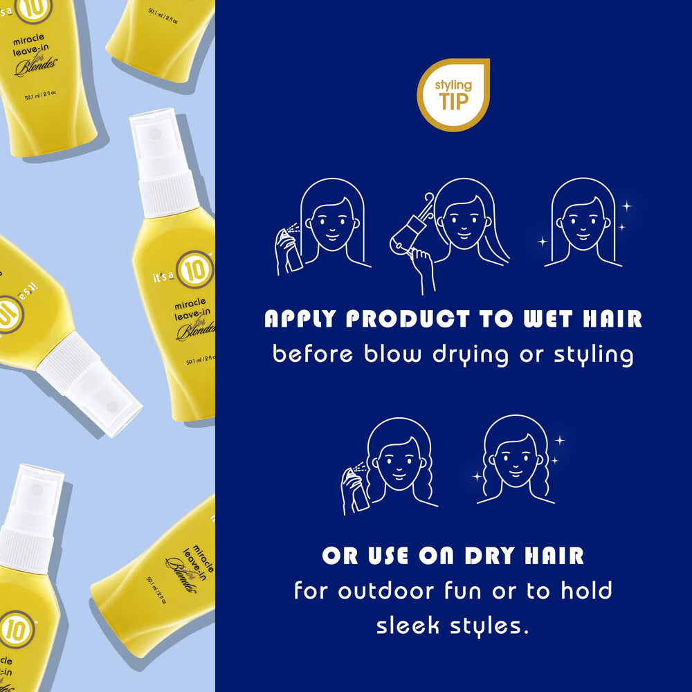 It's A 10 mist on damp blonde hair delivering shine and color protection