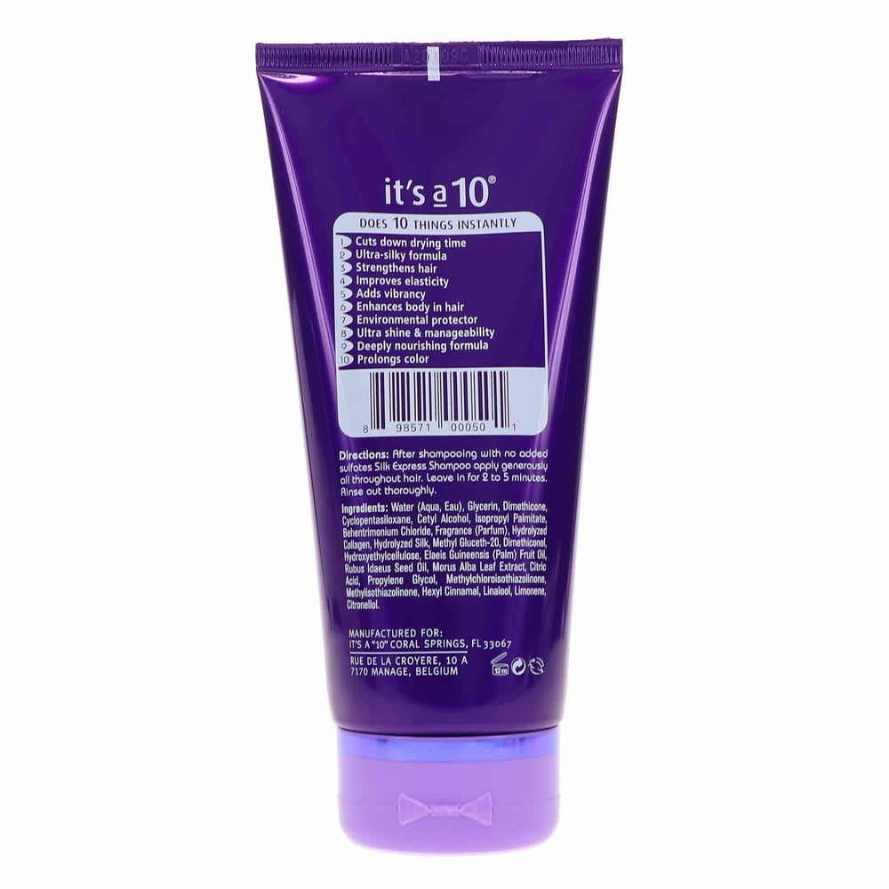 It's a 10 Silk Express close-up of conditioner in hand demonstrating smooth slip benefit