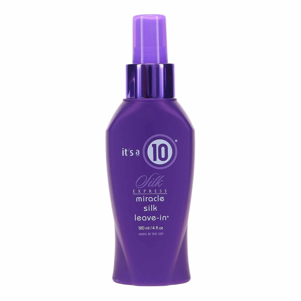 It's A 10 Silk Express front packaging shows 4 oz bottle and travel-friendly size benefit