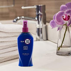 It's a 10 spray on wet hair application demonstrating heat protection benefit