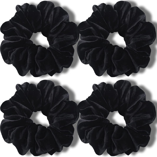 IVARYSS black scrunchies pack front view shows four jumbo bands and classic look