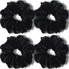 IVARYSS black scrunchies pack front view shows four jumbo bands and classic look