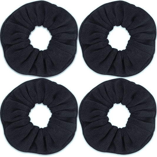 IVARYSS front view of four black super towel scrunchies, fast drying