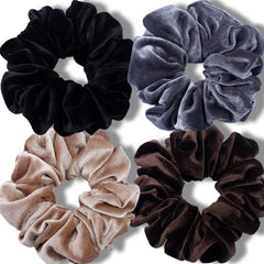 IVARYSS front view of 4-pack scrunchies shows neutral colors and packaging benefits