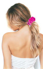 IVARYSS scrunchie in ponytail showing secure hold and smooth finish