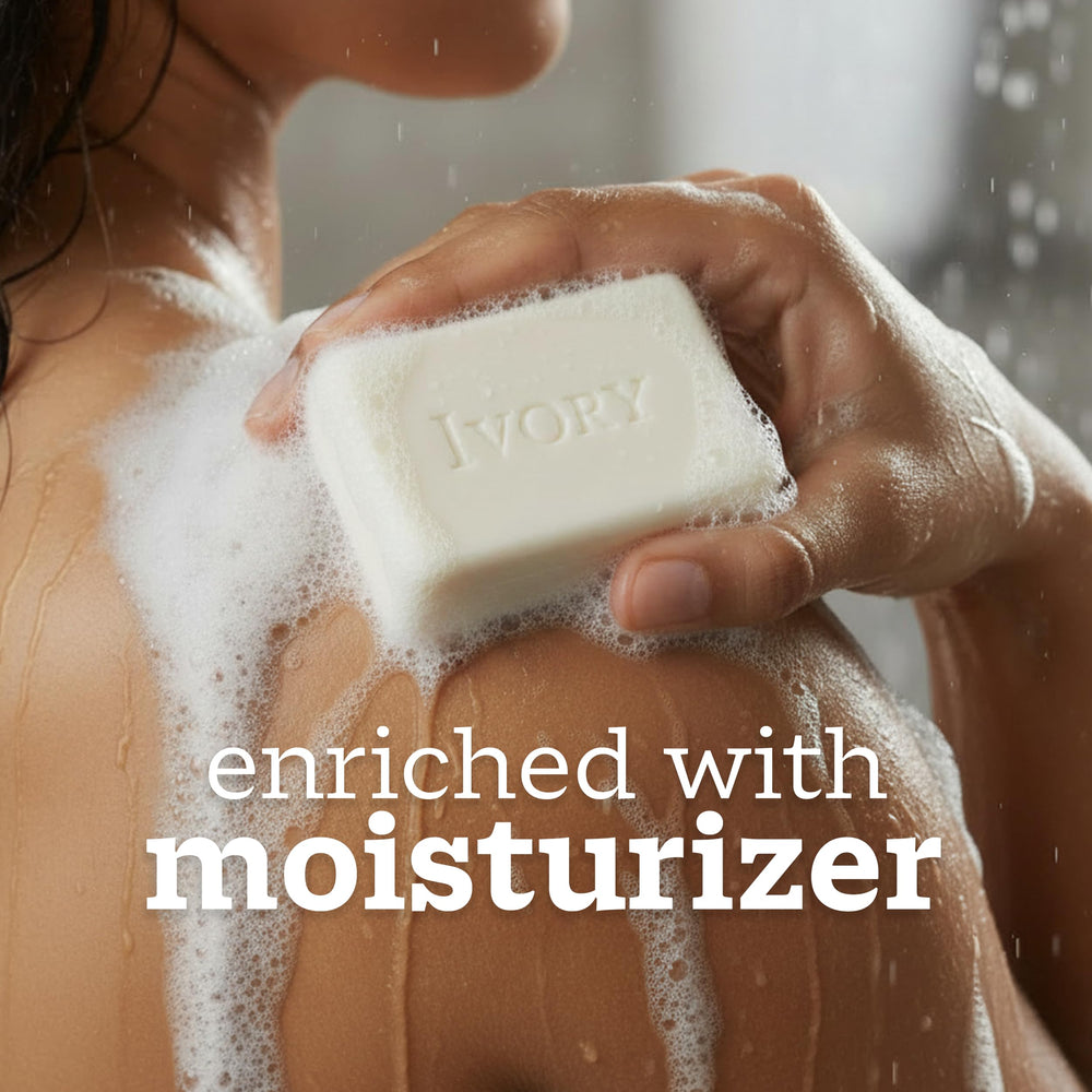 Ivory bar side profile highlighting texture and gentle cleansing benefit