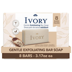 Ivory exfoliating bar front packaging showing product and gentle scent benefit