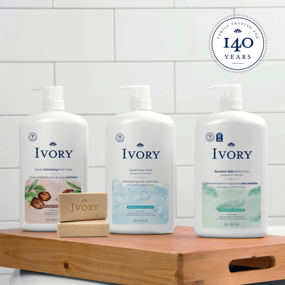 Ivory bar on shower shelf showing daily-use convenience and quick rinse