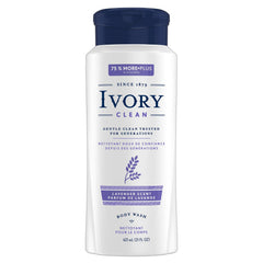 Ivory lavender bottle front view showing calming scent and gentle cleanse