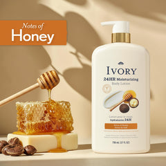 Shea butter scoop beside Ivory bottle illustrating deep moisturization