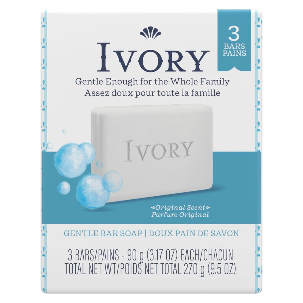 Procter & Gamble Ivory front packaging shows pack of three bars and convenience