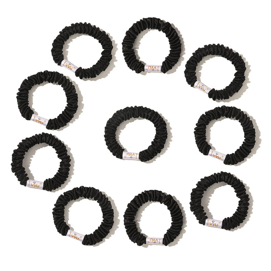 Ivyu front packaging showing black satin scrunchy and tidy presentation benefit: easy selection