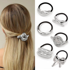 Ivyu front view of six silver metal hair cuffs showing polished finish and packaging benefit