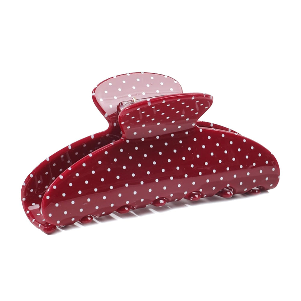 Ivyu red polka dot clip front view showing secure hold