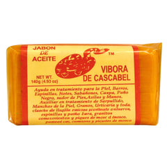 JABON DE ACEITE VIBORA DE CASCABEL front packaging showing product name and net weight