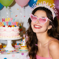 Jaciya heart sunglasses front view framing face for photos