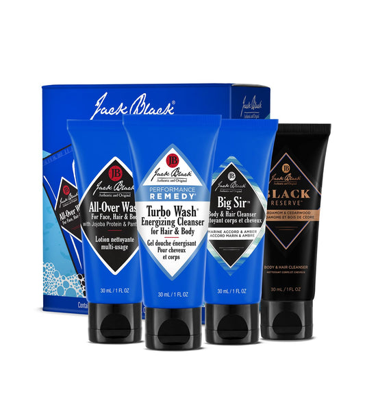 Jack Black front packaging showing the four 1 oz bottles and variety assortment