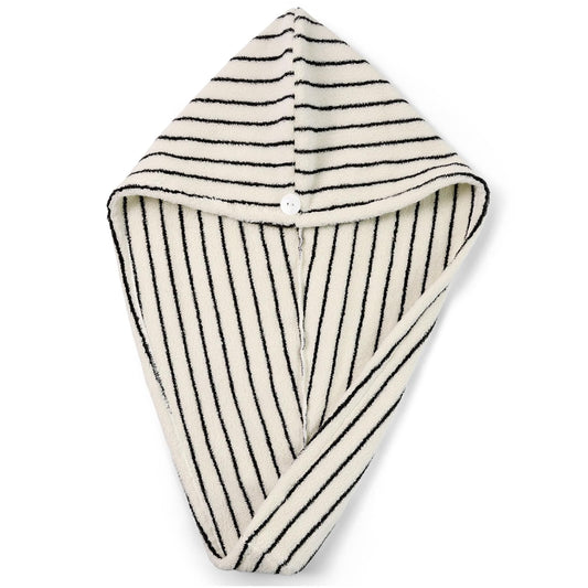 Jacquotha front view of striped hair towel showing clean spa look and absorbency