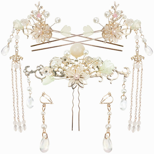 Jaczora front view of five-piece hairpin set showing overall arrangement and shine
