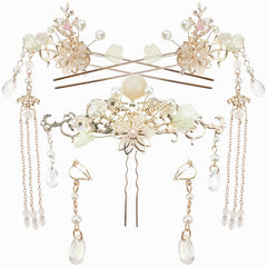 Jaczora front view of five-piece hairpin set showing overall arrangement and shine