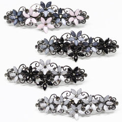 Jakeni front view barrettes showing floral rhinestones and polished shine benefit: elegant accent