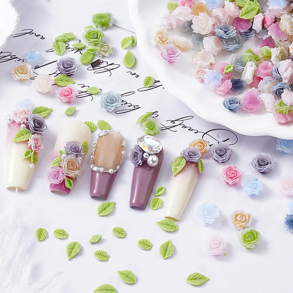 Jaliya floral charms applied to acrylic nails demonstrating decorative effect