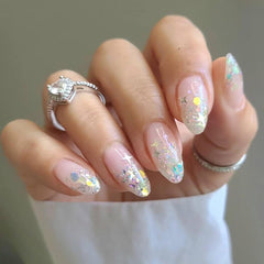 Jaliya sequins applied on painted nail demonstrating shine and salon-grade look