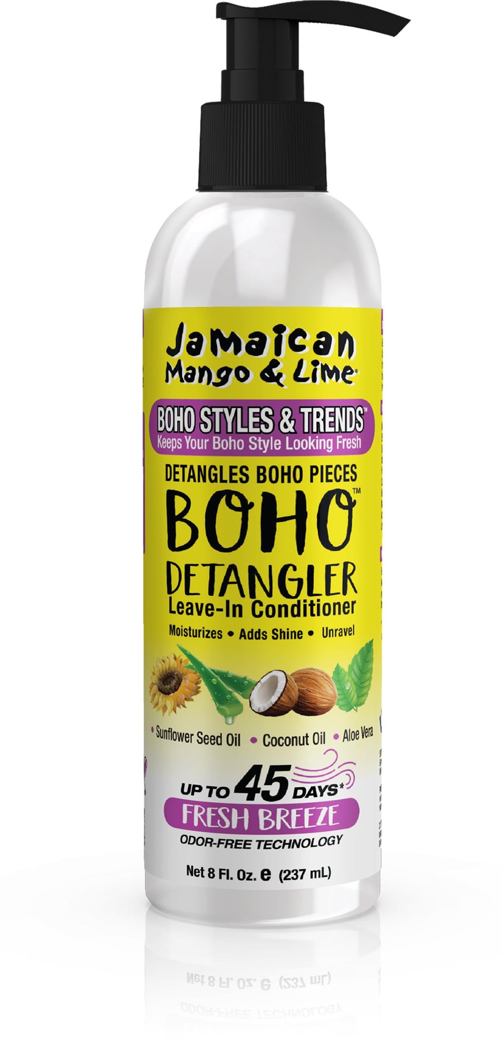 Jamaican Mango & Lime bottle front view showing spray and easy braid removal benefit