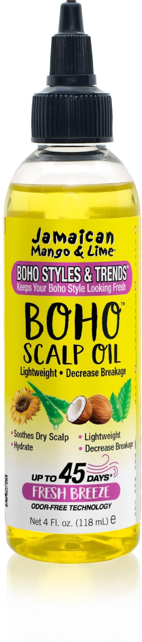 Jamaican Mango & Lime front bottle shows nourishing oil and easy application