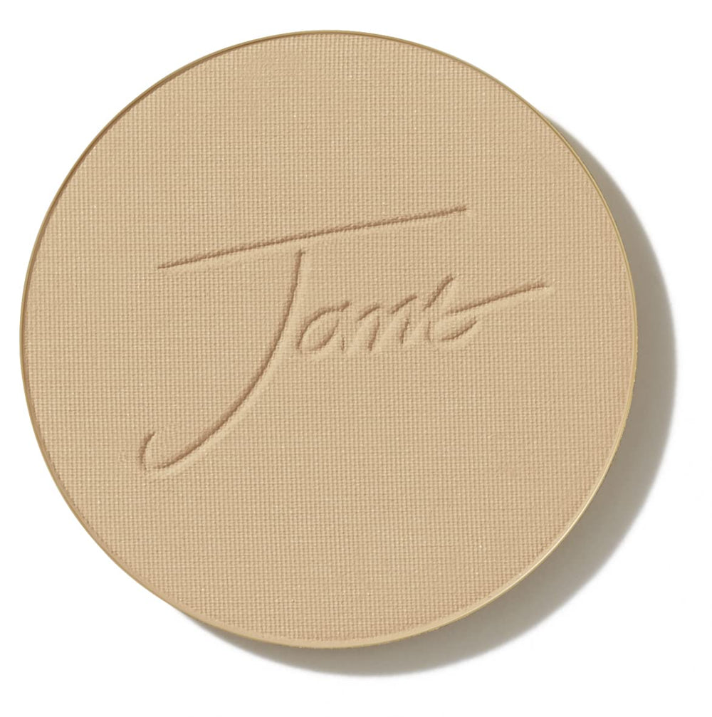 jane iredale front packaging showing Golden Glow refill and compact benefit buildable coverage