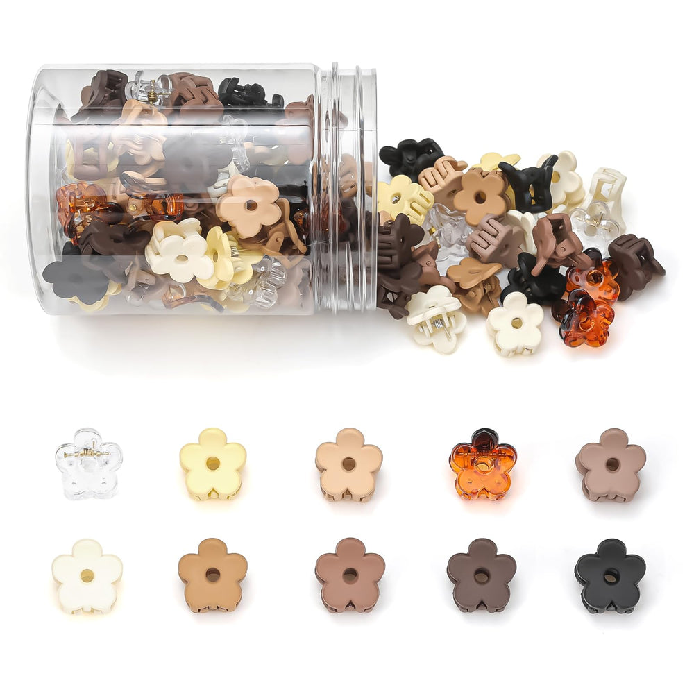 JANFUN jar of 100 small flower hair clips, tidy storage and variety