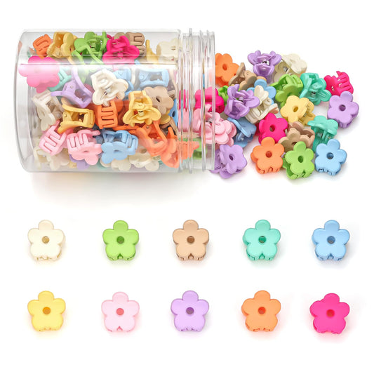 JANFUN front view of jar showing 100 colorful flower clips, easy selection benefit