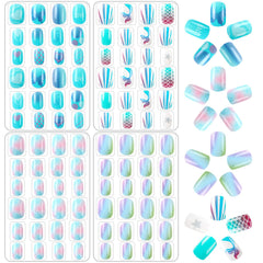 JANYUN front package showing 96-piece blue-themed kids nails, ideal gift
