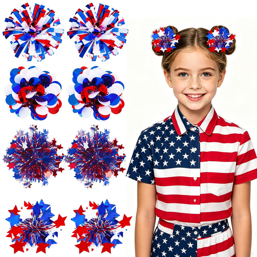 JANYUN front packaging showing eight red white blue pom pom clips and neat arrangement for gifting