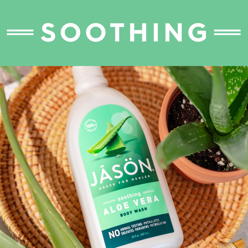 JASON bottle in shower shelf showing lifestyle simplicity and calming benefit