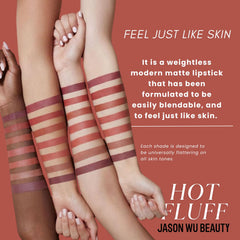 Jason Wu Hot Fluff applied on lips showing smooth matte finish and comfortable wear