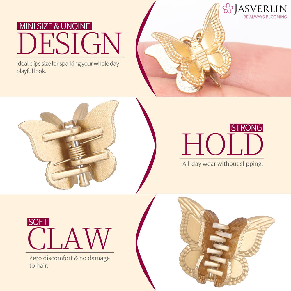 JASVERLIN tiny butterfly clips holding a half-up hairstyle, secure and decorative