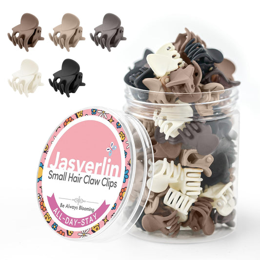 JASVERLIN front packaging of 50 matte neutral tiny clips showing variety and convenience